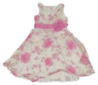 Bílo-růžové květované slavnostní šaty s květem