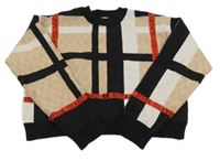 Béžovo-černo-červený kostkovaný svetr River Island