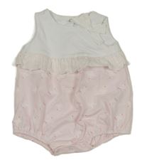 Bílo-světlerůžový kraťasový overal s kačenkami 