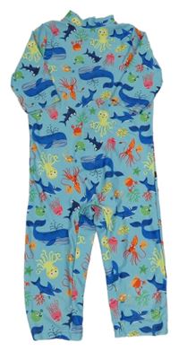 Modrý UV kraťasový overal s mořskými živočichy F&F