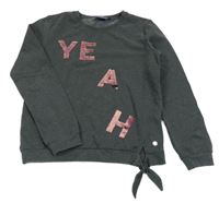 Tmavošedá melírovaná mikina s písmeny z překlápěcích flitrů Tom Tailor