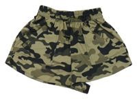 Khaki-černé army šusťákové kraťasy s kapsami