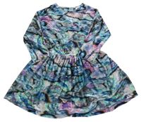 Modro-růžovo-šedé vzorované sametové šaty Next