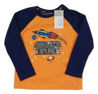 Nové - Oranžovo-tmavomodrá fleecová mikina s raketou Primark