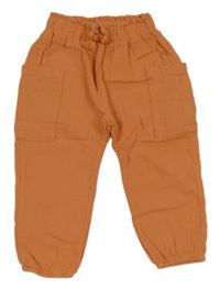 Oranžové mušelínové cuff kalhoty s kapsami 