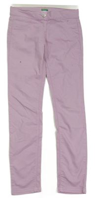 Růžové elastické plátěné skinny kalhoty Benetton