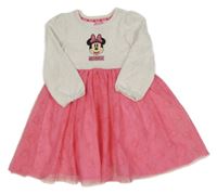 Smetanovo-růžové sametové šaty s Minnie a tylovou sukní Disney