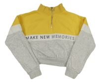 Šedo-žlutá crop mikina s nápisem H&M