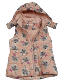 Růžová šusťáková zateplená vesta s kočičkami a kapucí H&M