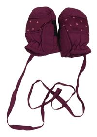 Tmavorůžové šusťákové palcové zimní rukavice se srdíčky 