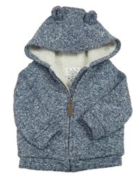 Tmavomodro-bílá melírovaná pletená zateplená mikina s kapucí F&F