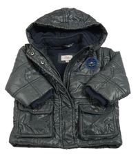 Tmavošedá šusťáková prošívaná zimní bunda s kapucí S. Oliver