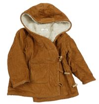 Medová manšestrová zateplená bunda s kapucí Topolino