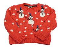 Červený vlněný svetr se sněhuláky Next