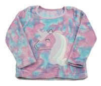 Světlerůžovo-modrá vzorovaná chlupatá mikina s jednorožcem Nutmeg