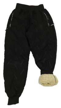 Černé šusťákové zateplené kalhoty se vzorem 