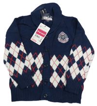 Nové - Tmavomodrý propínací svetr s károváním Prénatal