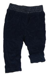 Tmavomodré podšité manšestrové kalhoty s pleteným pasem Dopodopo