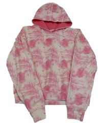 Růžovo-bílá batikovaná crop mikina s kapucí Yigga 
