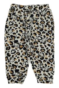 Bílo-béžovo-černé vzorované sametové tepláky s Hello Kitty 