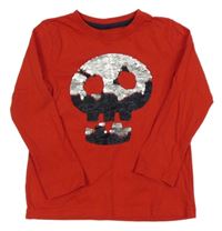 Červené triko s lebkou z flitrů 