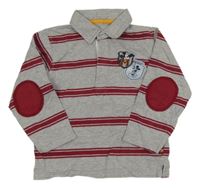 Šedo-červené pruhované polo triko s Mickeym 