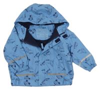 Světlemodrá nepromokavá jarní bunda s auty a kapucí X-mail