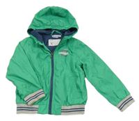 Zelená šusťáková jarní bunda s nápisem a kapucí Impidimpi