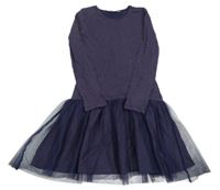 Tmavomodré šaty s puntíky a tylovou sukní Happy girls