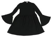 Černé vzorované úpletové šaty s rozšířenými rukávy Shein 