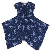 Tmavomodré kytičkované bavlněné šaty s ptáčky a cípy Mantaray 