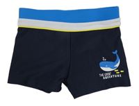 Tmavomodré nohavičkové plavky s velrybou a proužky Topomini