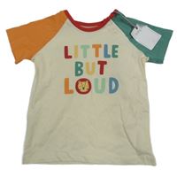 Nové - Smetanovo-oranžovo-zelené tričko s nápisem Tu