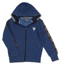 Tmavomodrá melírovaná propínací mikina s logem a kapucí C&A