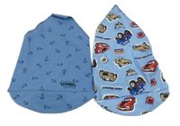 2x - Modrý šátek s kotvami + světlemodrý šátek s auty 