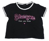 Černé crop tričko s nápisem Page One Young