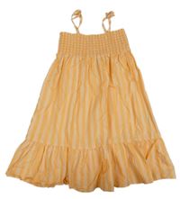 Oranžové pruhované plátěné žabičkové šaty H&M