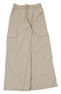Béžové plátěné wide leg cargo kalhoty H&M