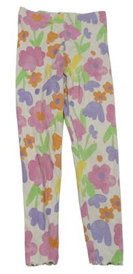 Bílé žebrované legíny s kytičkami PRIMARK