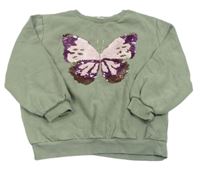 Khaki mikina s motýlkem z překlápěcích flitrů H&M