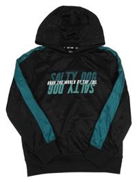 Černo-petrolejová sportovní mikina s logy a kapucí SALTY DOD