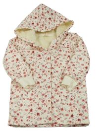Smetanový zateplený kabát s kytičkami a kapucí 