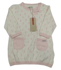 Nové - smetanovo-světlerůžové pletené šaty s kočičkami a mašlí name it.