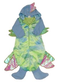 Kostým - modro-zelená plyšová kombinéza s kapucí 