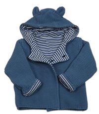 Tmavomodrý propínací podšitý svetr s kapucí s oušky M&S