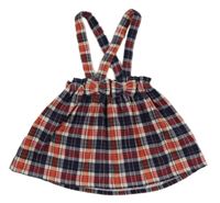 Tmavomodro-červeno-smetanová kostkovaná paper bag manšestrová sukně s kšandami George