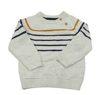 Světlešedo-bílý melírovaný žebrovaný svetr s pruhy C&A