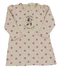 Světlepudrové melírované puntíkaté teplákové šaty s Minnie Disney
