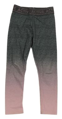 Tmavošedo-starorůžové melírované sportovní legíny s nápisy Tu