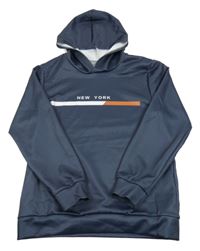 Tmavomodrošedá sportovní mikina s nápisem a kapucí